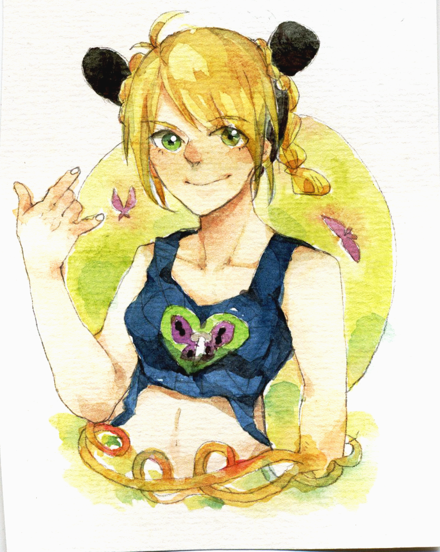 bad_id bad_pixiv_id double_bun jojo_no_kimyou_na_bouken kuujou_jolyne multicolored_hair solo stone_ocean