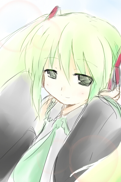 green_hair hatsune_miku long_hair necktie shichinose smile solo vocaloid
