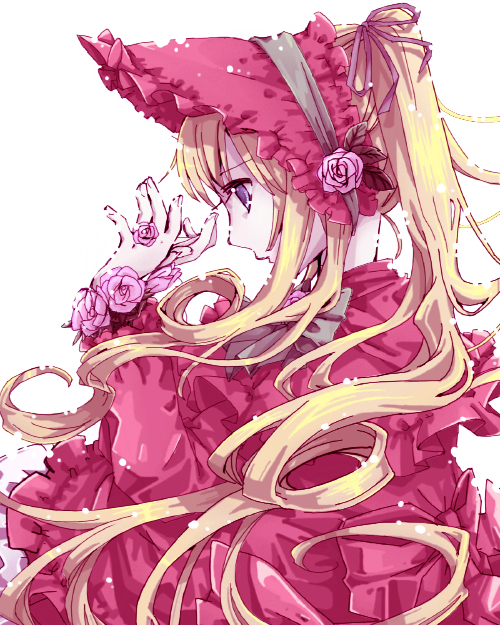 blonde_hair blue_eyes bonnet colorized dress kurozu_(ice_black) long_hair profile rozen_maiden shinku solo twintails