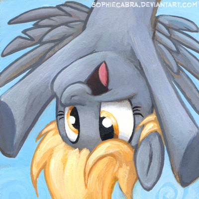 blonde_hair derp_eyes derpy_hooves_(mlp) equine female friendship_is_magic hair horse mammal my_little_pony pegasus pony portrait smile solo sophiecabra upside_down wings yellow_eyes