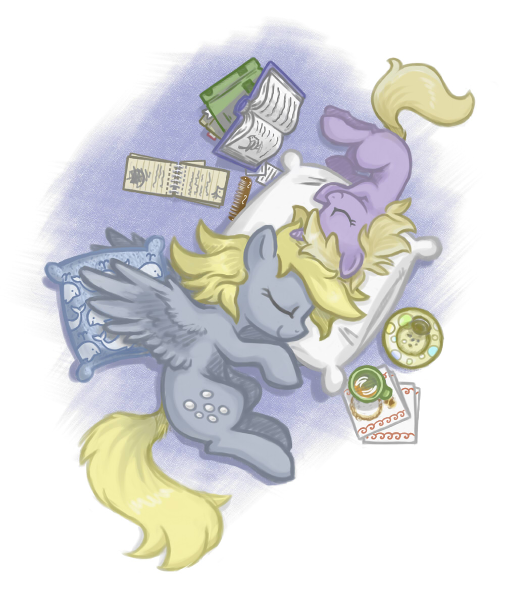 bird blonde_hair book child cub cup cutie_mark daughter derpy_hooves_(mlp) dinky_hooves_(mlp) drawing duo equine eyes_closed female feral friendship_is_magic fur grey_fur hair hair_brush horn horse lying mammal mother mug my_little_pony notebook on_side onkelscrut parent pegasus pillow plate pony sleeping smile unicorn whale whales wings young