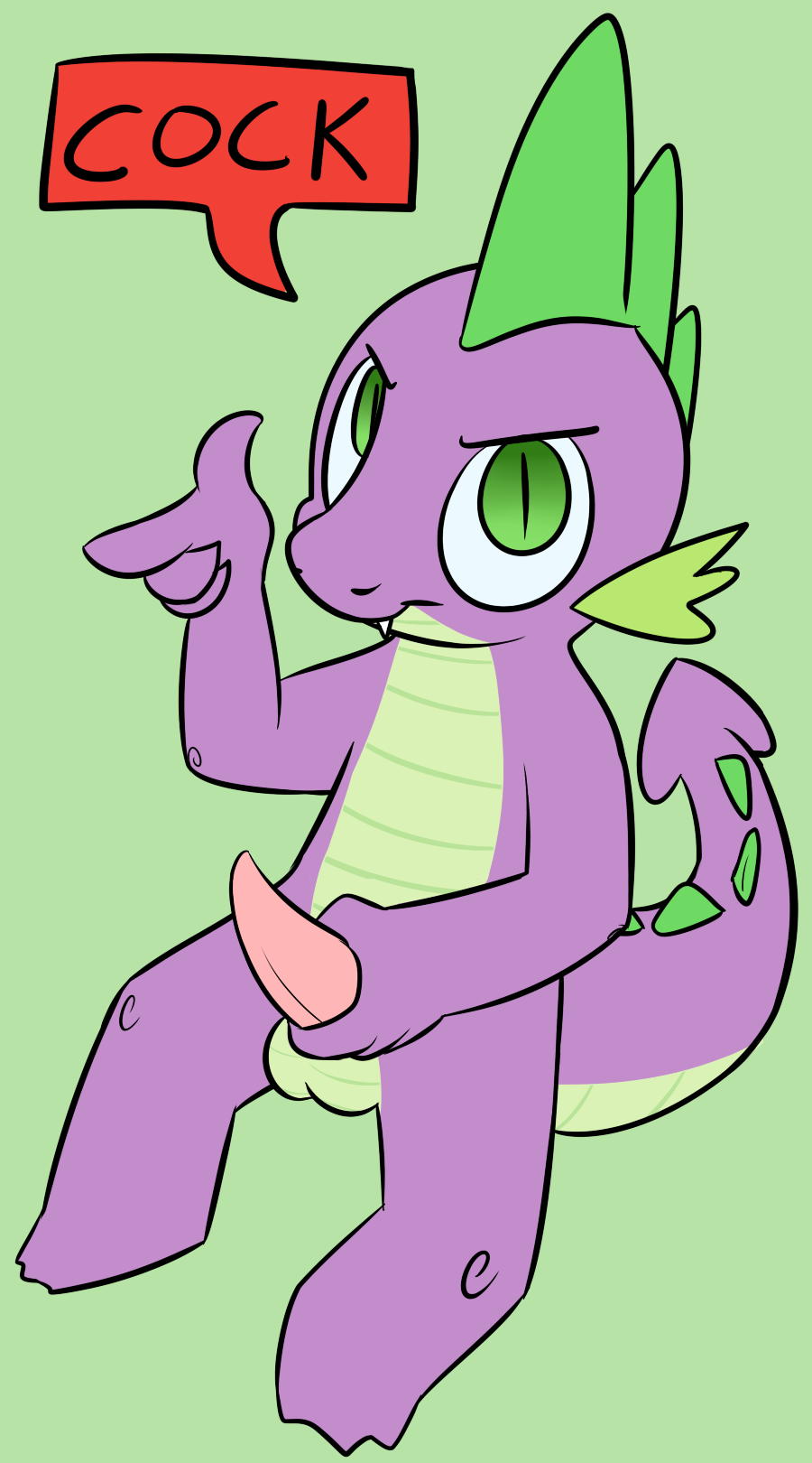 balls clopper-dude cub dragon english_text friendship_is_magic green_background green_eyes looking_at_viewer male my_little_pony penis plain_background purple_body solo spike_(mlp) tagging_guidelines_illustrated text young