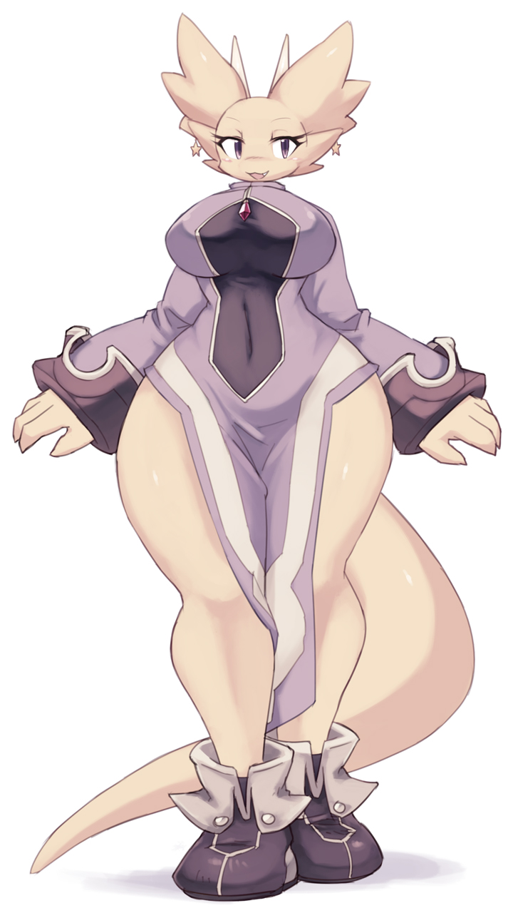 big_breasts breasts claws clothed clothing dragon ear_piercing female horn mrsk open_mouth piercing plain_background purple_eyes reptile scalie shoes smile thick_thighs thighs tight_clothing voluptuous white_background white_skin wide_hips
