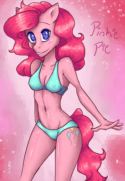 anthrofied bikini cleavage clothed clothing equine female friendship_is_magic horse iamthemisukitty mammal my_little_pony pinkie_pie_(mlp) pony solo swimsuit tight_clothing