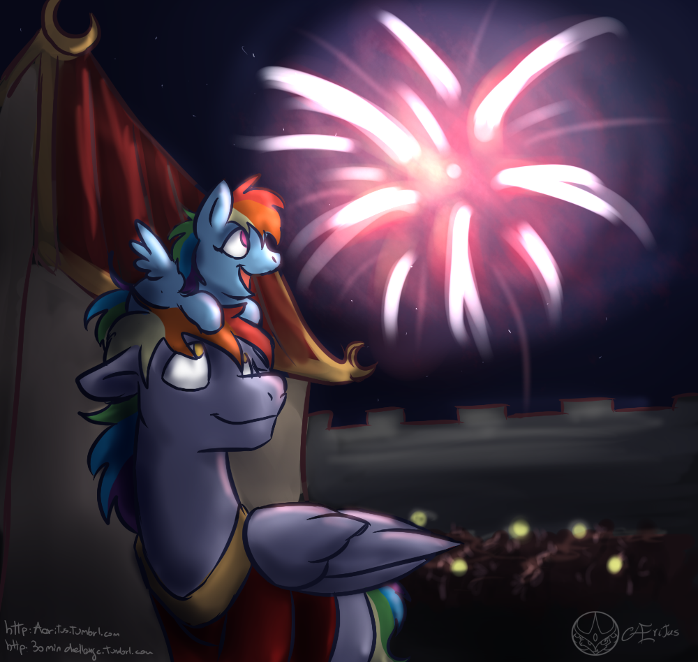 aeritus blue_fur clothing duo equine female feral fireworks friendship_is_magic fur horse male mammal my_little_pony night open_mouth outside pegasus pony purple_eyes rainbow_dad rainbow_dash_(mlp) smile wings younger