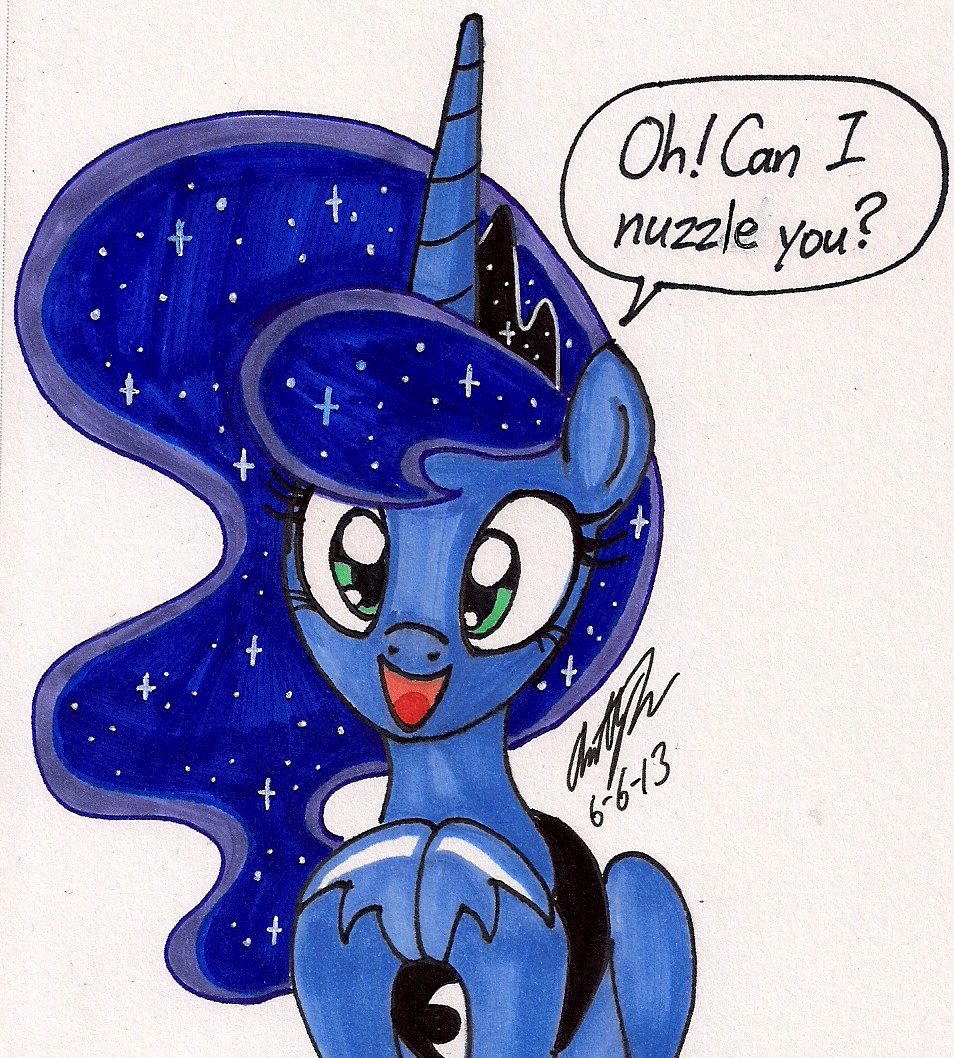 blue_eyes crown dialog english_text equine female feral friendship_is_magic horse mammal my_little_pony necklace newyorkx3 pony princess_luna_(mlp) smile solo sparkles text