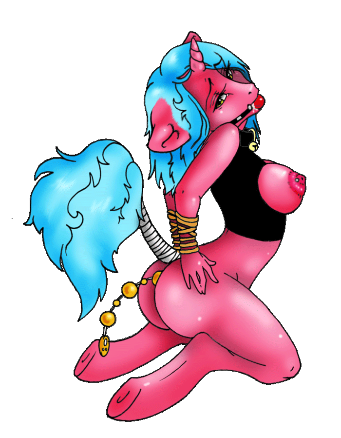 anal anal_beads anal_penetration blue_hair bottomless breasts butt equine female hair horn mammal nipple_piercing nipples penetration piercing plain_background sex_toy solo sugarcup transparent_background unicorn