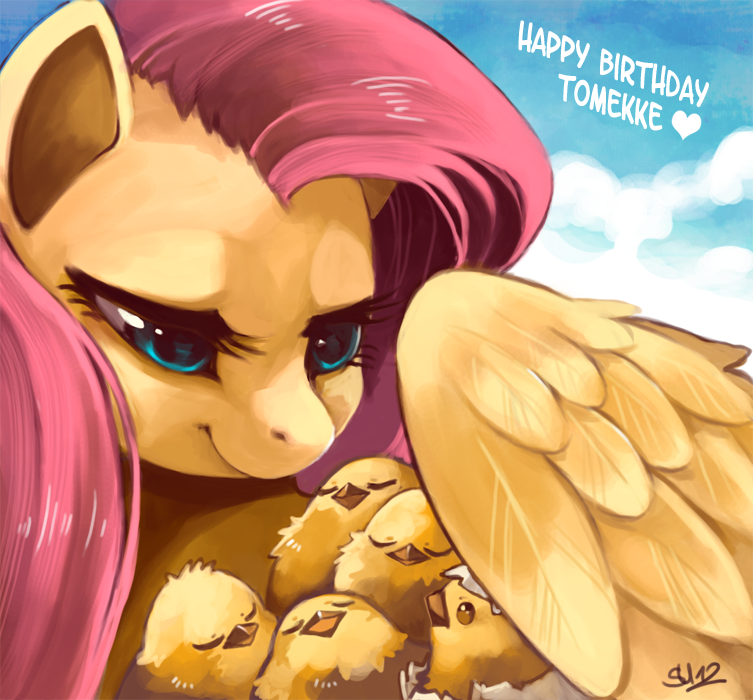 &lt;3 2013 avian bird blue_eyes chick chicken cloud clouds day egg english_text equine female feral fluttershy_(mlp) friendship_is_magic hatching horse mammal my_little_pony outside pegasus pony sky suikuzu text wings