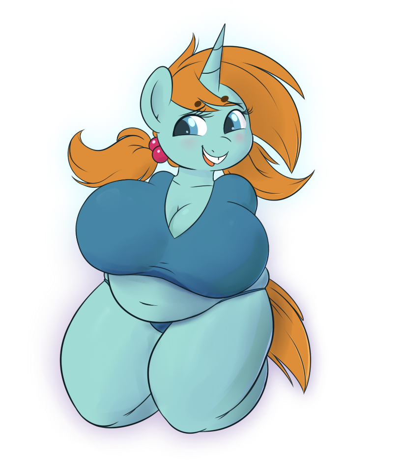 anthro anthrofied big_breasts blush breasts chubby cleavage clothed clothing crossgender cute equine female friendship_is_magic horn looking_at_viewer mammal my_little_pony open_mouth pose sbshouseofpancakes skimpy snips_(mlp) solo thighs thong unicorn