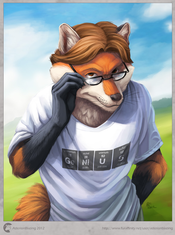 anthro asterionblazing brown_hair canine eyewear fox glasses hair looking_at_viewer male mammal solo