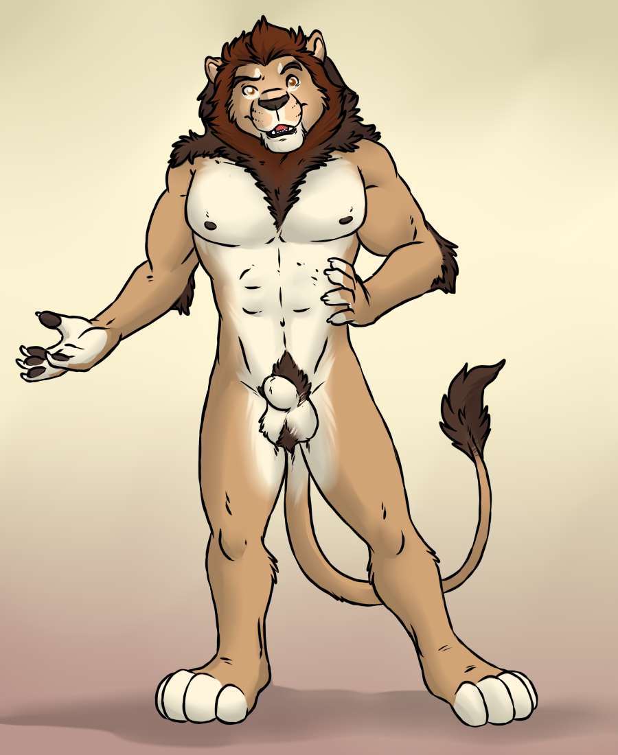 balls feline lion looking_at_viewer male mammal muscles nude sheath solo