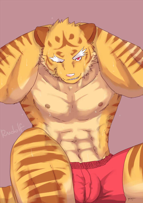 feline male mammal muscles red_eyes rudolf solo tiger underwear