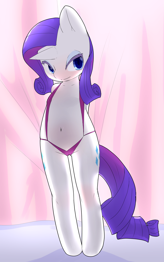 anthro anthrofied bikini blue_eyes clothed clothing cub cutie_mark equine eyeshadow female friendship_is_magic fur horn horse makeup mammal my_little_pony navel pony rarity_(mlp) skimpy smile solo swimsuit tight_clothing tnmrhd0 unicorn white_fur young