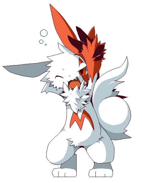 alpha_channel ambiguous_gender bubble bubbles claws crouching fangs feral happy haunches nintendo one_eye_closed open_mouth peace_sign pixel_art pok&#233;mon pok&eacute;mon red_eyes shin_(artist) standing tongue v_sign video_games wink zangoose