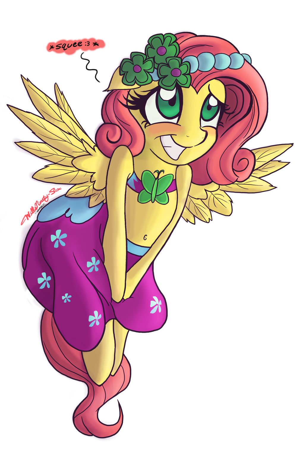 :3 alpha_channel blush clothing dress equine female flower fluttershy_(mlp) friendship_is_magic green_eyes hair horse mammal my_little_pony pegasus pink_hair plain_background pony smile solo squee transparent_background willis96 wings