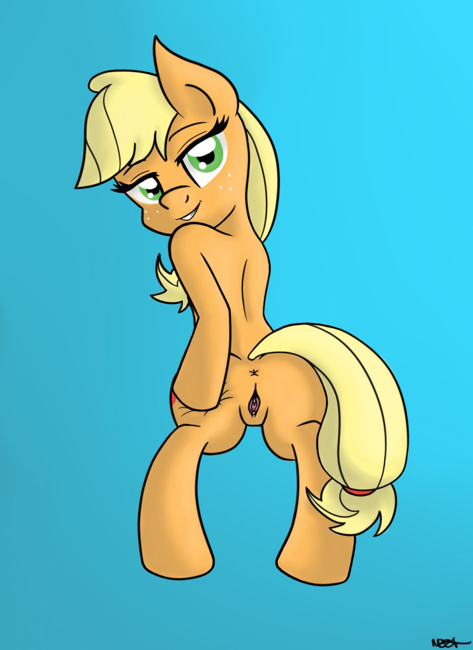 applejack_(mlp) back blonde_hair butt equine female feral friendship_is_magic green_eyes hair horse mammal my_little_pony pony presenting presenting_hindquarters pussy solo wiggabuysomeapples