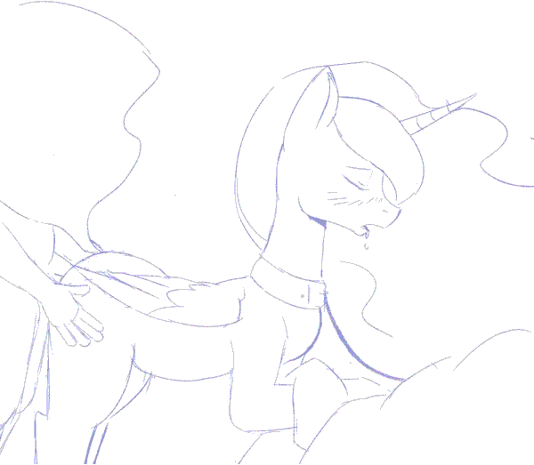 all_fours animated blush butt collar doggystyle duo equine eyes_closed female feral friendship_is_magic from_behind hair horn human interspecies jalm leash long_hair male mammal monochrome my_little_pony open_mouth princess_luna_(mlp) saliva sex straight winged_unicorn wings