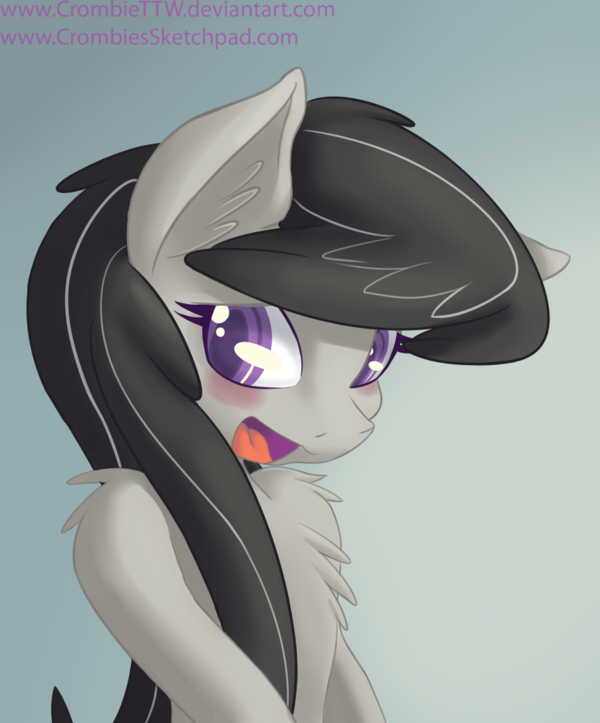 black_hair blue_background blush crombiettw equine female feral friendship_is_magic fur grey_fur hair horse looking_at_viewer mammal my_little_pony octavia_(mlp) open_mouth plain_background pony purple_eyes solo