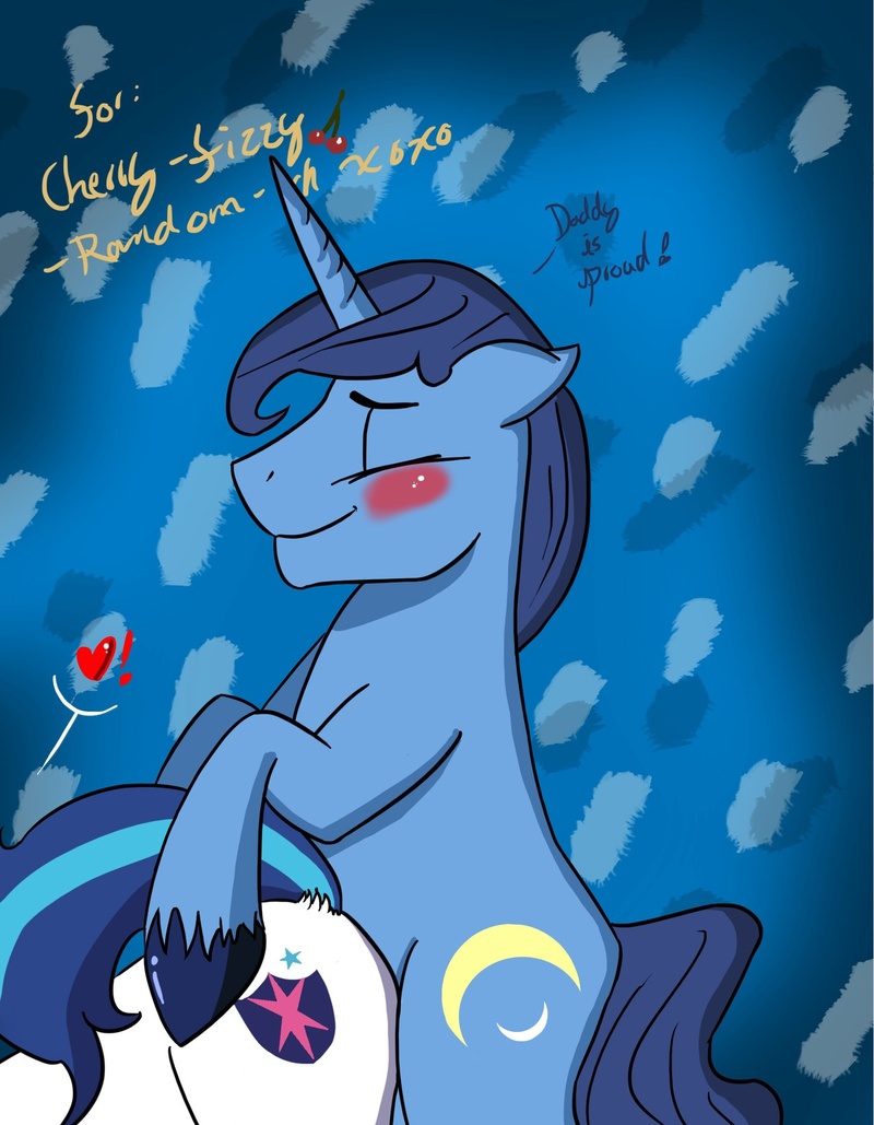 abstract_background anal anal_penetration blue_fur blue_hair blush crescent_(mlp) cutie_mark duo english_text equine eyes_closed father_and_son feral friendship_is_magic fur gay hair horn horse incest just-random-ish male mammal my_little_pony penetration pony shining_armor_(mlp) smile text unicorn white_fur