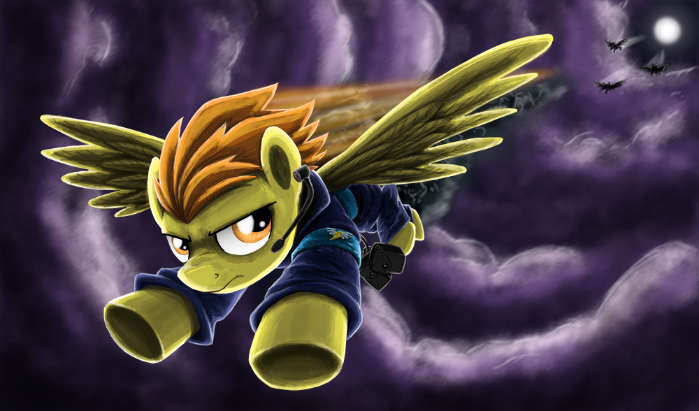 2013 amber_eyes ambiguous_gender clothing earphones equine feral friendship_is_magic hair high-roller2108 horse moon my_little_pony night orange_hair pegasus pony silhouette sky spitfire_(mlp) wings wonderbolts_(mlp) yellow_fur