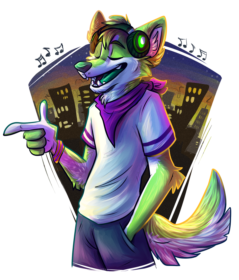 anthro canine city colorful dog headphones husky mammal music niic notes rileyy snap solo