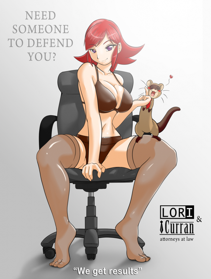 attorney bigger_version_at_the_source bra chair english_text ferret human leggings looking_at_viewer mustelid necktie panties sitting text underwear