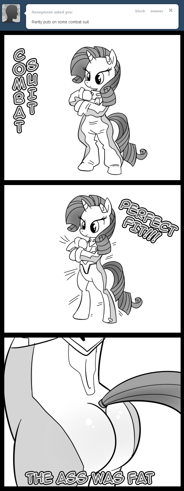 anthrofied butt clothing equine female friendship_is_magic horn madmax mammal my_little_pony rarity_(mlp) solo suggestive suit tight_clothing unicorn