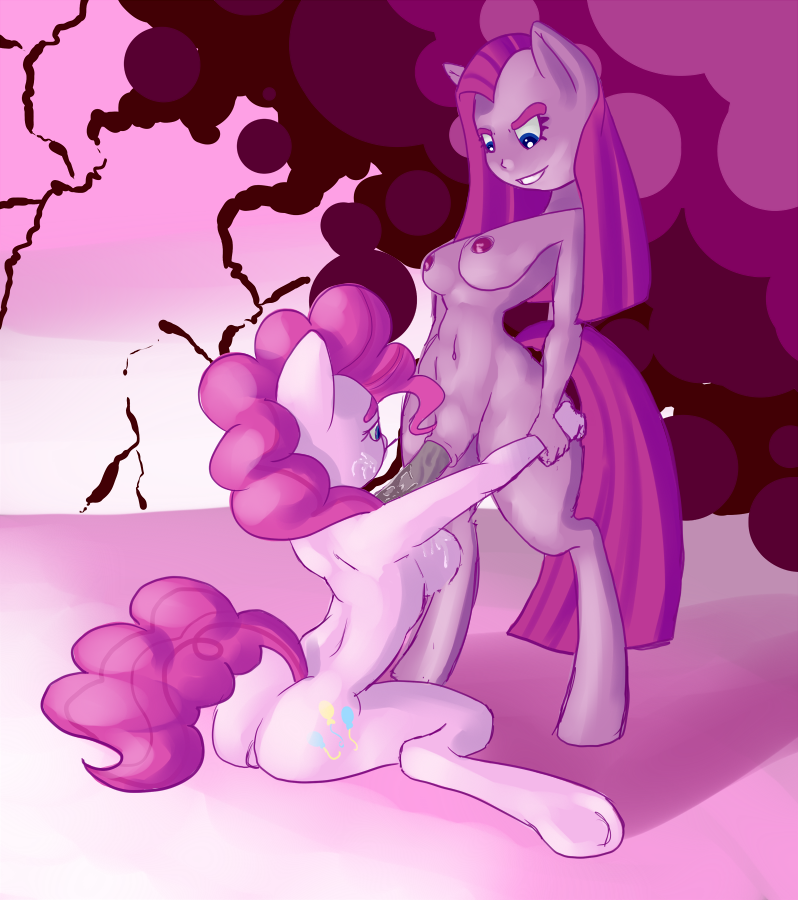 abstract_background animal_genitalia anthro anthrofied blue_eyes breasts cum cum_on_breasts cum_on_face cutie_mark dickgirl dual_persona duo equine female friendship_is_magic fur hair heavyperscription horse horsecock intersex mammal my_little_pony nipples penis pink_fur pink_hair pinkamena_(mlp) pinkie_pie_(mlp) pony saliva selfcest sitting smile square_crossover