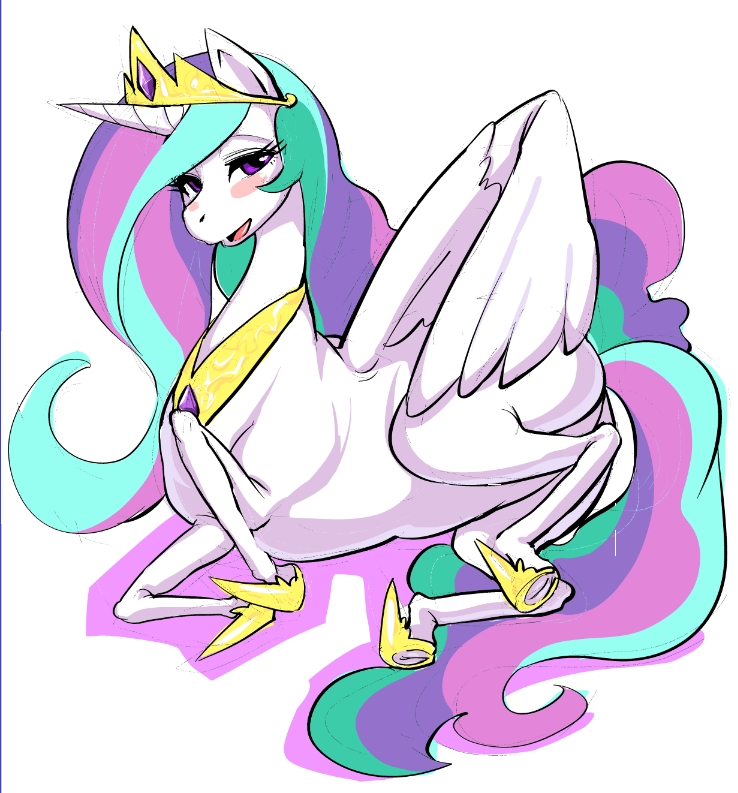 crown equine female feral friendship_is_magic hair horn horse looking_at_viewer mammal multi-colored_hair my_little_pony open_mouth plain_background pony princess princess_celestia_(mlp) purple_eyes royalty samochiku solo white_background winged_unicorn wings