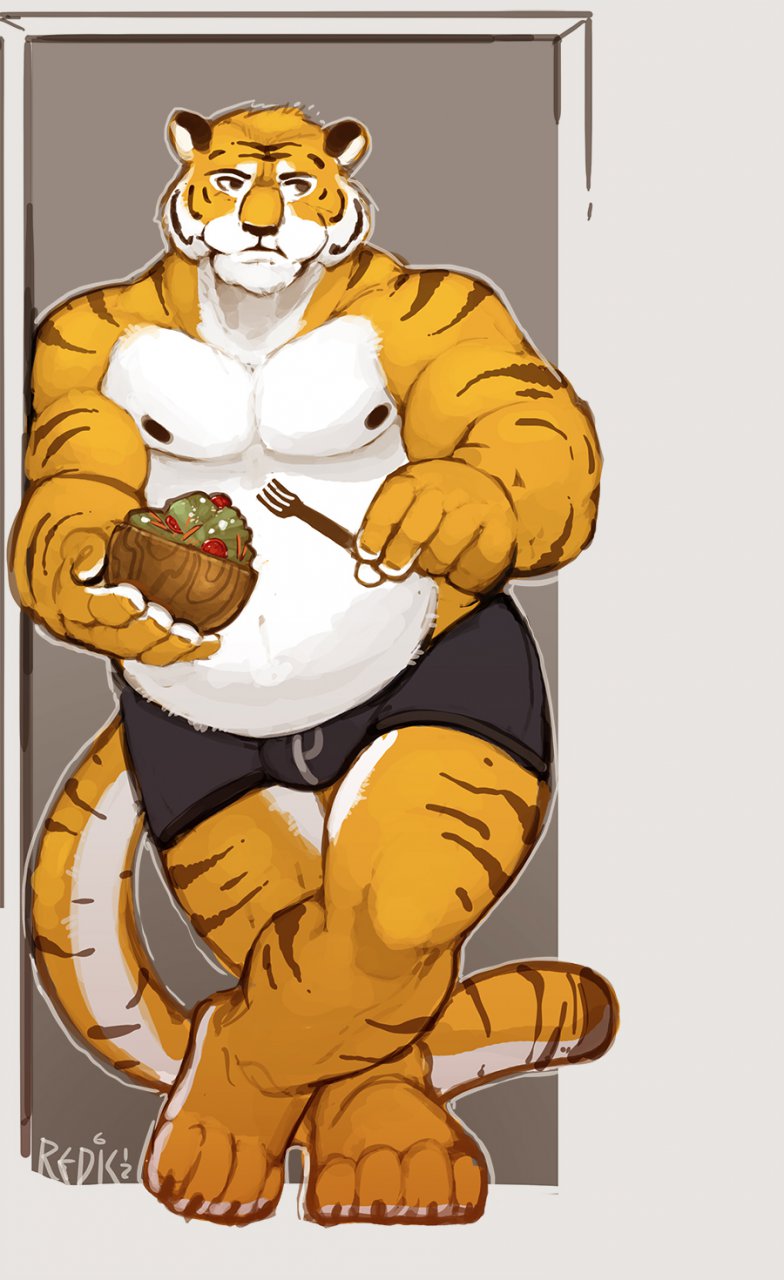 bulge feline male mammal overweight redic-nomad solo tiger topless underwear