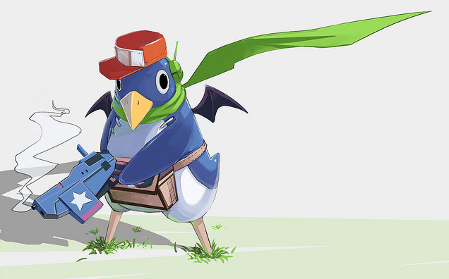 beak cave_story grass hat head_phones headphones penguin polar_star pouch prinny quote_(cave_story) scarf smoke solo video_games weapon wings