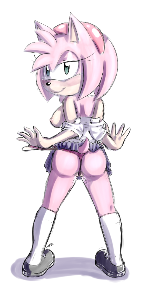bluechika colored female fur hair hairband hedgehog invalid_color mammal pink_fur pink_hair plain_background school_clothes sega shoes simple_background socks sonic_(series) sonic_series thong undressing white_background