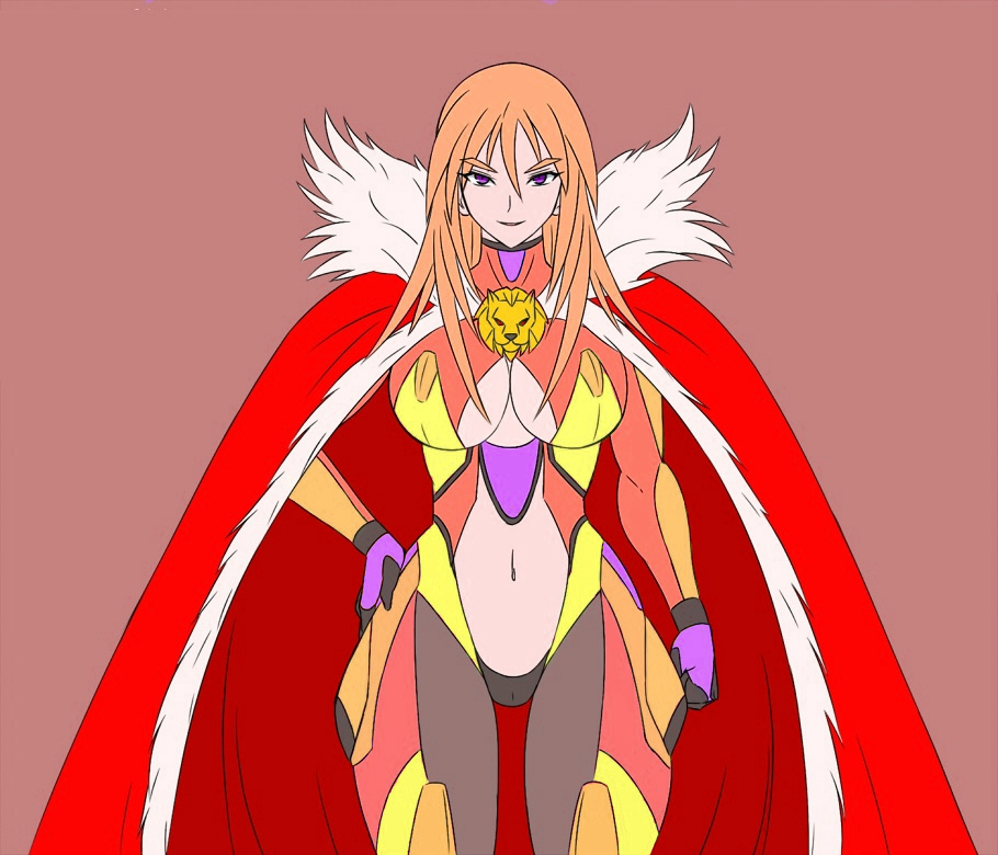 1girl breasts cape cleavage kimohiko large_breasts long_hair orange_hair purple_eyes queen solo spec_(artist)