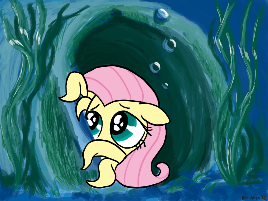 art-anon bubble bubbles cephalopod equine eyes female fluttershy_(mlp) friendship_is_magic green_eyes hair horse long_hair mammal my_little_pony octopus pink_hair pony seaweed shy signature solo underwater water yellow_body