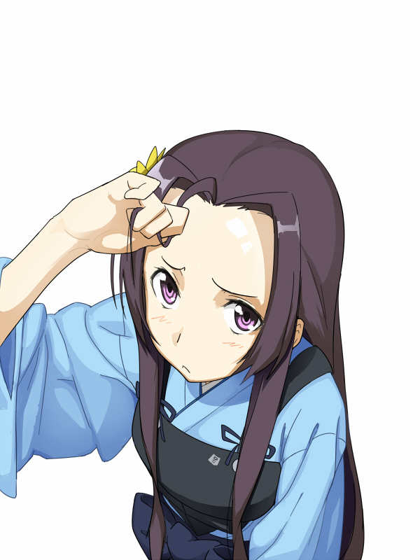 akechi_mitsuhide_(oda_nobuna_no_yabou) armor breastplate flower forehead from_above hair_flower hair_ornament ishinoyari japanese_clothes long_hair looking_at_viewer oda_nobuna_no_yabou purple_eyes purple_hair simple_background solo white_background