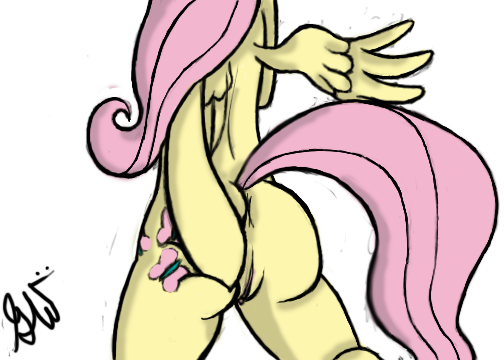 2013 alpha_channel anus back butt cutie_mark equine female feral fluttershy_(mlp) friendship_is_magic fur gloryworm hair mammal my_little_pony pegasus pink_hair plain_background pussy solo transparent_background wings yellow_body yellow_fur