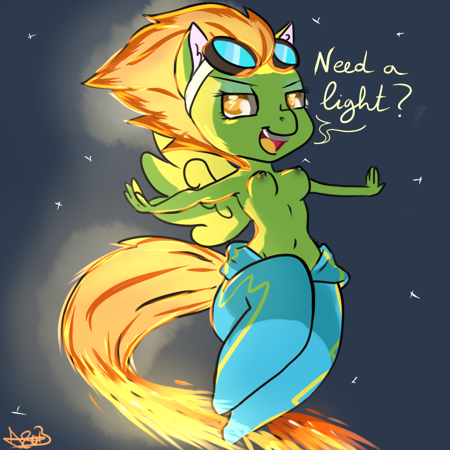 amber_eyes anthro anthrofied breasts dialog english_text equine eyewear female friendship_is_magic goggles hair horse mammal my_little_pony nipples open_mouth orange_hair pegasus pony solo spitfire_(mlp) text topless two_tone_hair wings wonderbolts_(mlp)