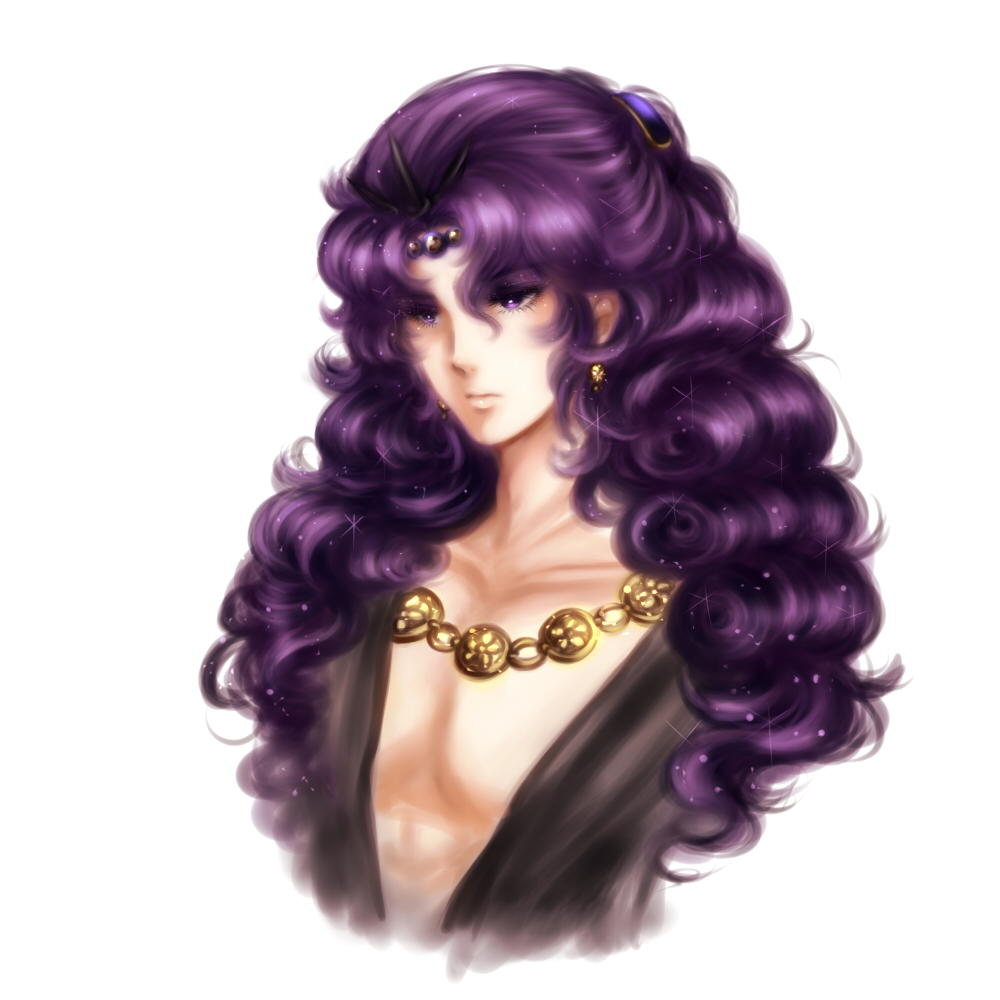 earrings horns jewelry jojo_no_kimyou_na_bouken kars_(jojo) kinako_(nurupoga) long_hair male_focus necklace purple_eyes purple_hair solo tiara