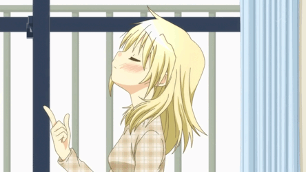 animated animated_gif blonde_hair brown_hair curtains from_side head_back hidamari_sketch lowres miyako multiple_girls profile simple_background upper_body window yellow_eyes yuno zooming_in