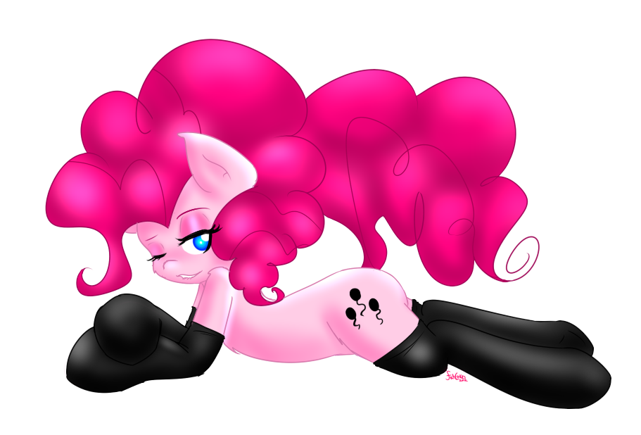 blue_eyes cutie_mark elbow_gloves equine female feral friendship_is_magic fur gloves hair horse lying mammal mrfatcakes my_little_pony on_front one_eye_closed pink_fur pink_hair pinkie_pie_(mlp) plain_background pony solo white_background wink