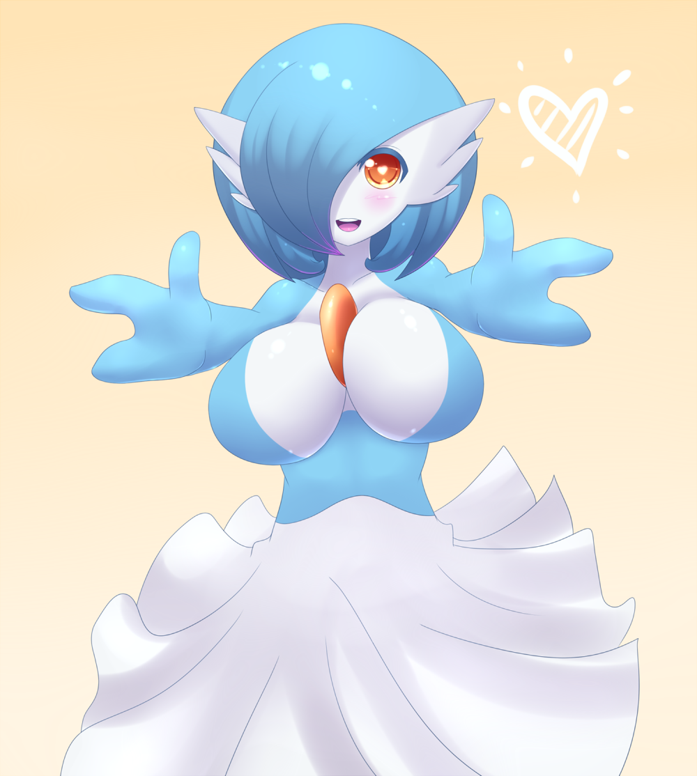 alternate_color blue_hair breasts gardevoir heart hug jcdr large_breasts pokemon shiny_pokemon