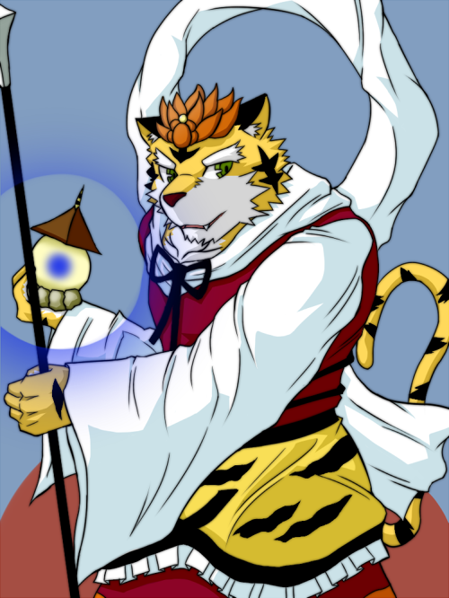 cosplay feline green_eyes kraicar male mammal pagoda tiger toramaru_shou toramaru_shou_(cosplay) touhou