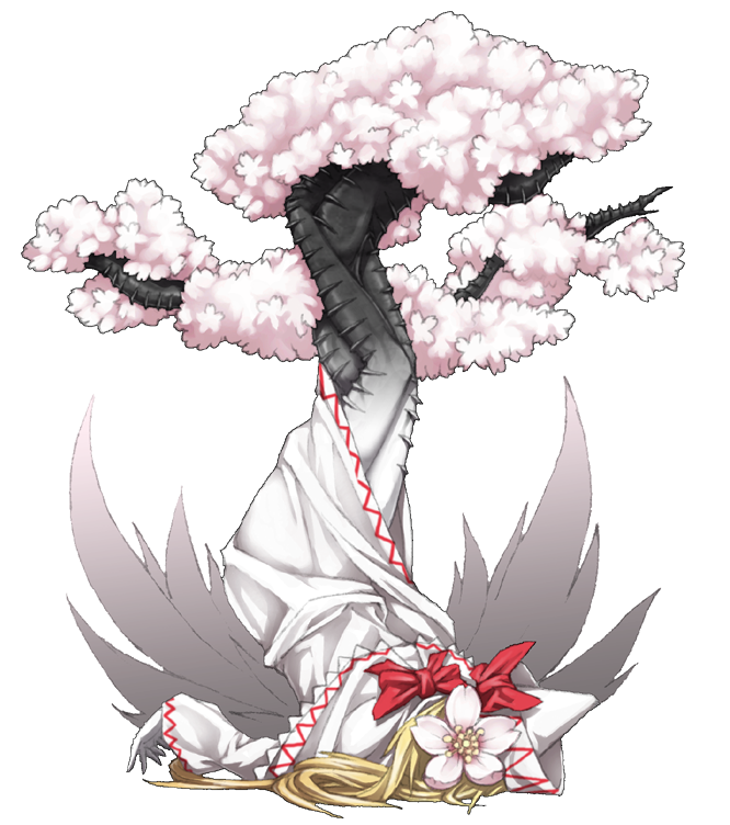 blonde_hair cherry_blossoms dress flower full_body hat lily_white long_hair mazeran persona solo touhou transparent_background tree wings