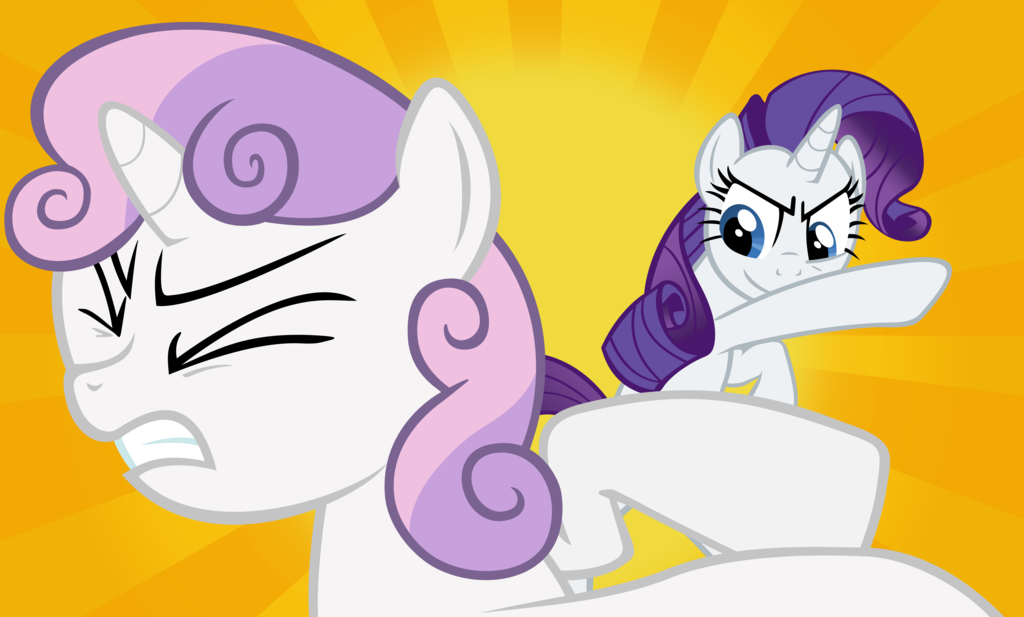cub duo equine eyes eyes_closed female feral friendship_is_magic fur grin hair horn horse mammal my_little_pony pony purple_hair rarity_(mlp) sibling slap sweetie_belle_(mlp) two_tone_hair unicorn unknown_artist white_fur young