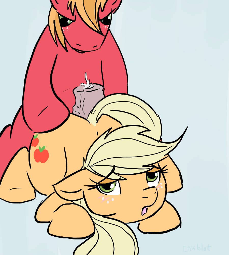 animal_genitalia applejack_(mlp) big_macintosh_(mlp) blonde_hair brother brother_and_sister cum cutie_mark duo equine female feral freckles friendship_is_magic fur green_eyes hair horse horsecock hot_dogging incest inkyblot male mammal my_little_pony open_mouth orange_fur penis plain_background pony red_fur sibling sister straight