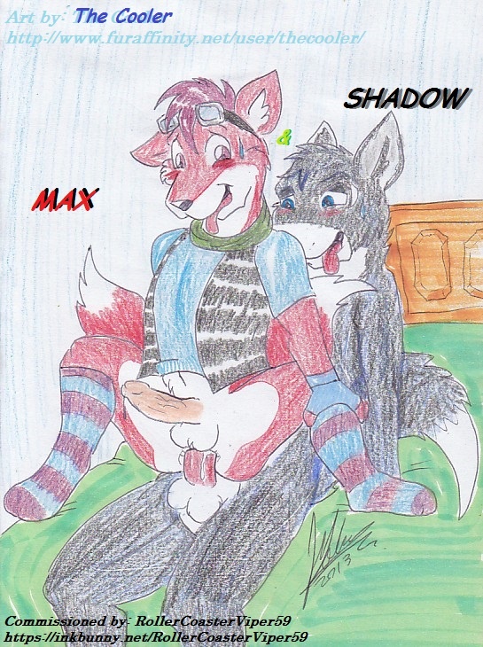 backless_gloves canine clothing duo eyewear fingerless_gloves fox gay gloves goggles male mammal maxamilion_the_fox rollercoasterviper59 scarf shadow_wolf shirt socks the_cooler vest wolf
