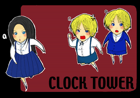 2boys :o anger_vein angry bangs black_hair blazer blonde_hair blue_eyes blush bobby_barrows brothers buttons chestnut_mouth clenched_hand clock_tower_(series) clock_tower_the_first_fear copyright_name edward_(clock_tower) english full_body jacket jennifer_simpson kneehighs long_hair long_sleeves lowres multiple_boys neck_ribbon open_mouth outline parted_bangs pleated_skirt raised_fist ribbon school_uniform shirt short_hair shorts siblings skirt suspenders sweatdrop twins v-shaped_eyebrows