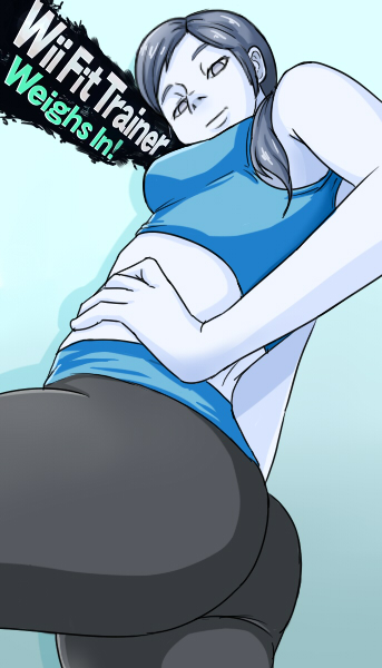 artist_request ass breasts from_below hand_on_hip long_hair looking_down medium_breasts midriff non-web_source ponytail silver_hair solo spandex super_smash_bros. tank_top white_skin wii_fit wii_fit_trainer
