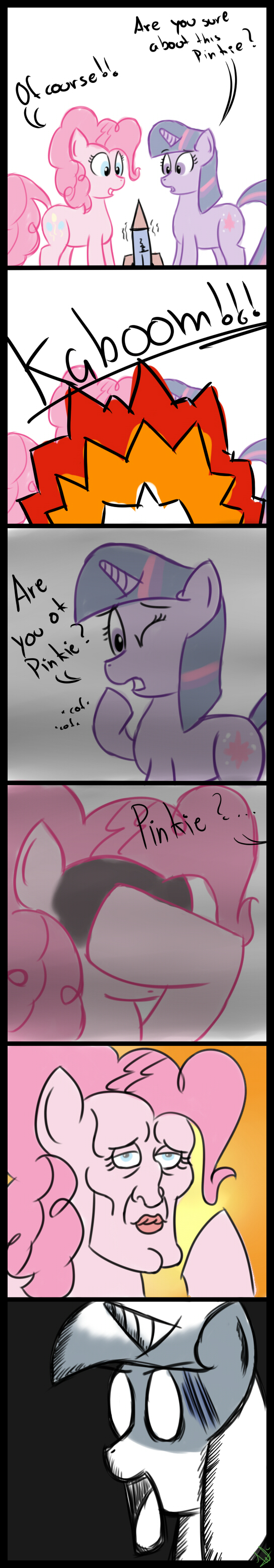 blue_eyes comic cutie_mark dialog duo english_text equine explosion female feral friendship_is_magic fur hair handsome horn horse mammal mrfizzyu multi-colored_hair my_little_pony pink_fur pink_hair pinkie_pie_(mlp) plain_background pony purple_eyes purple_fur purple_hair text twilight_sparkle_(mlp) unicorn white_background