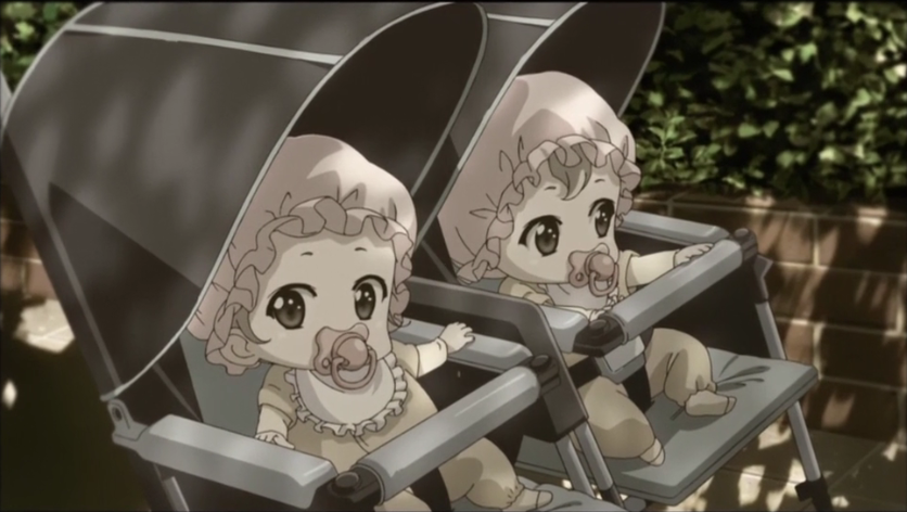 1girl baby brother_and_sister kasugano_haruka kasugano_sora non-web_source pacifier siblings stroller twins yosuga_no_sora